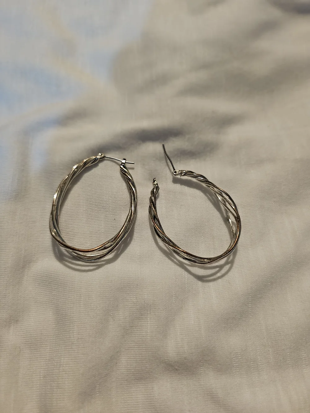 Twisted Multi-Strand Hoop Earrings - Silver Tone